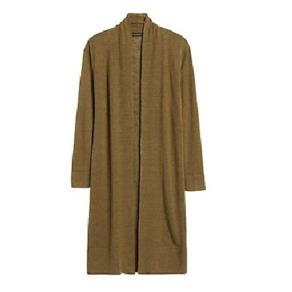 BR Linen-Blend Duster Cardigan‎ Sweater Cargo Olive Green Size XS